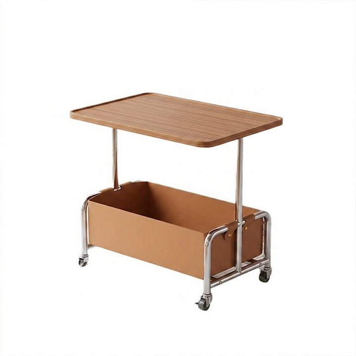 Mesa Auxiliar Movible de Almacenamiento de Cuero Sintético con Bandeja Superior de Simplicidad Moderna de 2 Niveles para Sala de Estar 