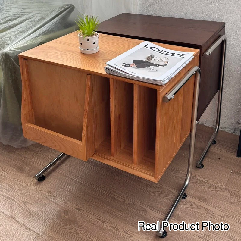 Traditional Japanese Rectangular Plywood Stainless Steel End Table Storage Cabinet For Living Room