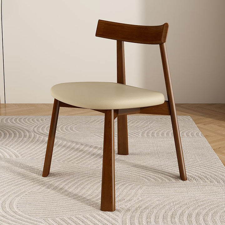 Moderner schlichter Esszimmerstuhl aus Gummibaumholz mit quadratischer Rückenlehne und Kunstlederbezug für das Esszimmer 