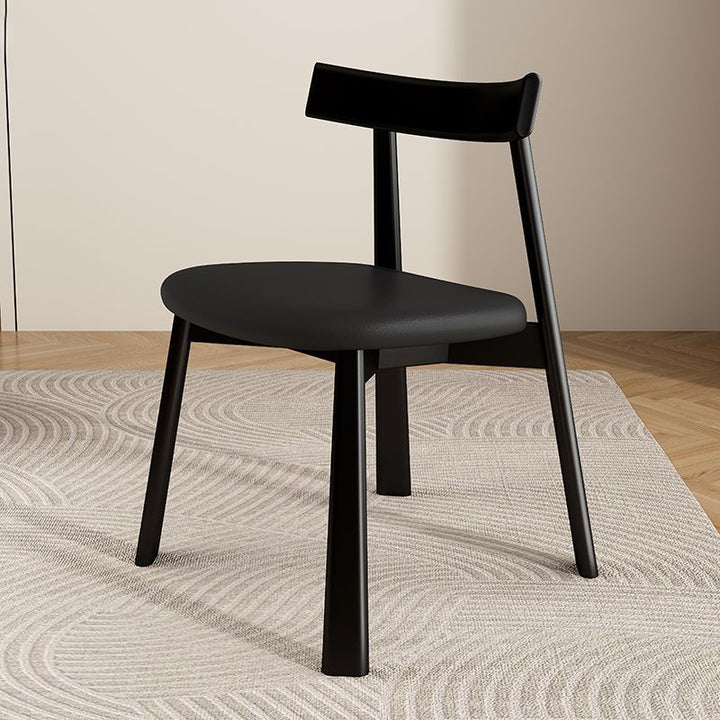 Moderner schlichter Esszimmerstuhl aus Gummibaumholz mit quadratischer Rückenlehne und Kunstlederbezug für das Esszimmer 