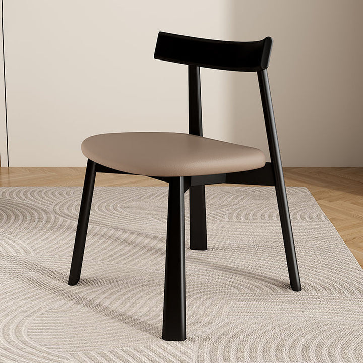 Moderner schlichter Esszimmerstuhl aus Gummibaumholz mit quadratischer Rückenlehne und Kunstlederbezug für das Esszimmer 