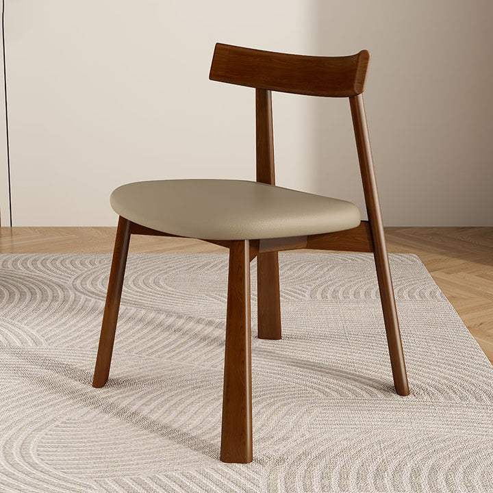 Moderner schlichter Esszimmerstuhl aus Gummibaumholz mit quadratischer Rückenlehne und Kunstlederbezug für das Esszimmer 