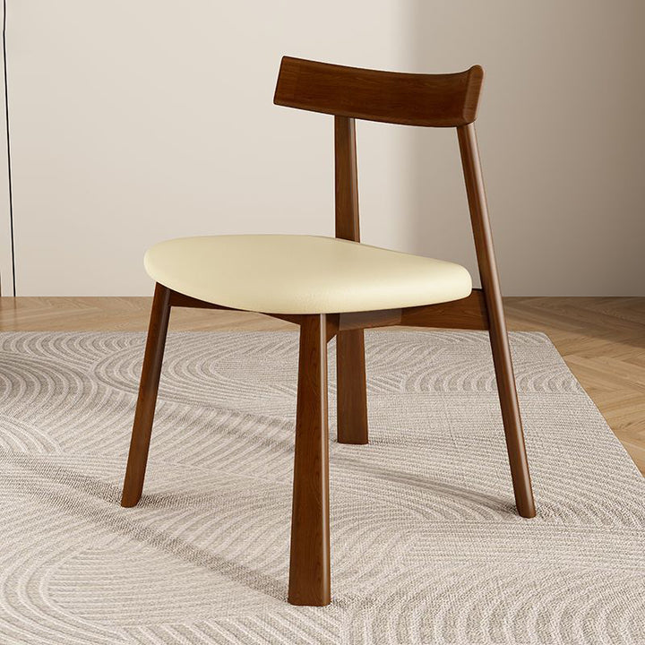 Moderner schlichter Esszimmerstuhl aus Gummibaumholz mit quadratischer Rückenlehne und Kunstlederbezug für das Esszimmer 