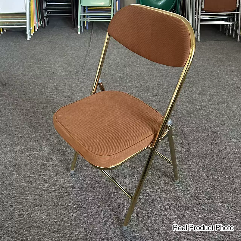 Contemporary Nordic Square Corduroy Upholstered Iron Foldable Vanity Stool Backrest Footrest For Bedroom