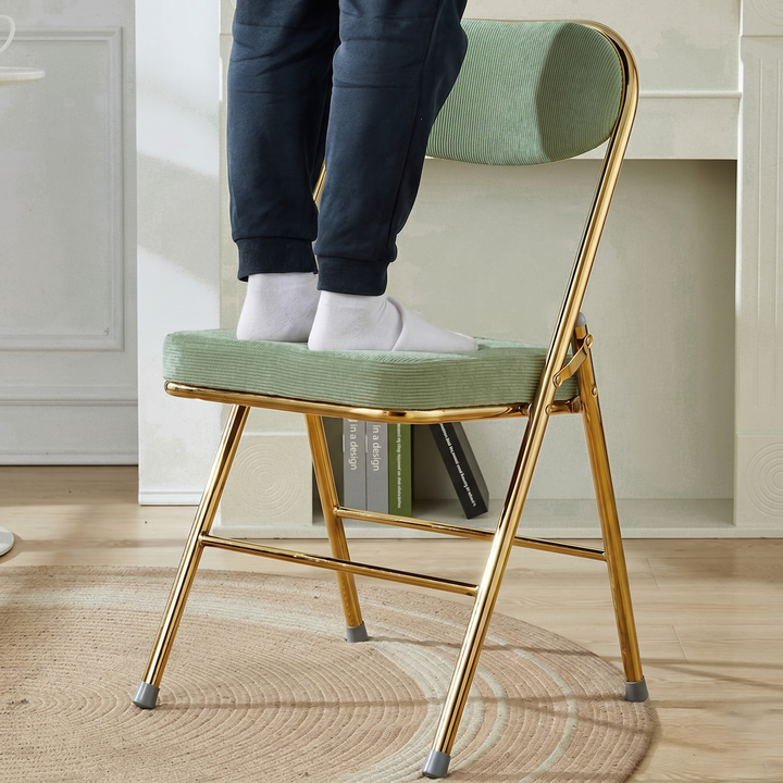 Contemporary Nordic Square Corduroy Upholstered Iron Foldable Vanity Stool Backrest Footrest For Bedroom