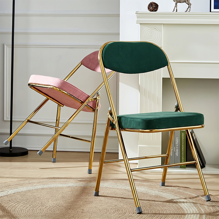 Contemporary Nordic Square Corduroy Upholstered Iron Foldable Vanity Stool Backrest Footrest For Bedroom