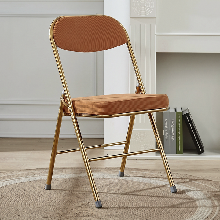 Contemporary Nordic Square Corduroy Upholstered Iron Foldable Vanity Stool Backrest Footrest For Bedroom