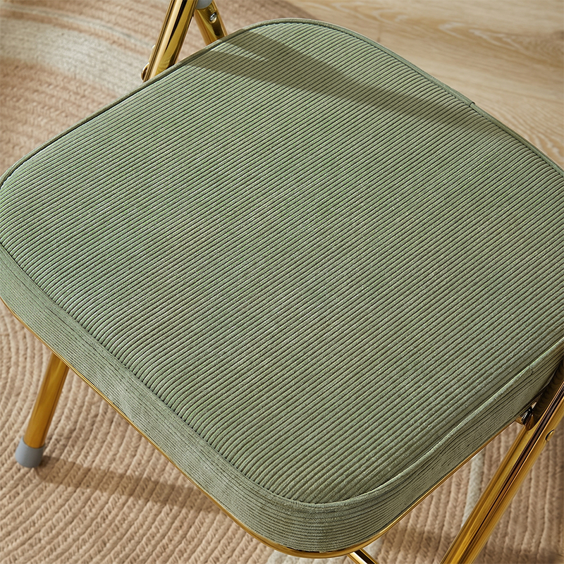 Contemporary Nordic Square Corduroy Upholstered Iron Foldable Vanity Stool Backrest Footrest For Bedroom