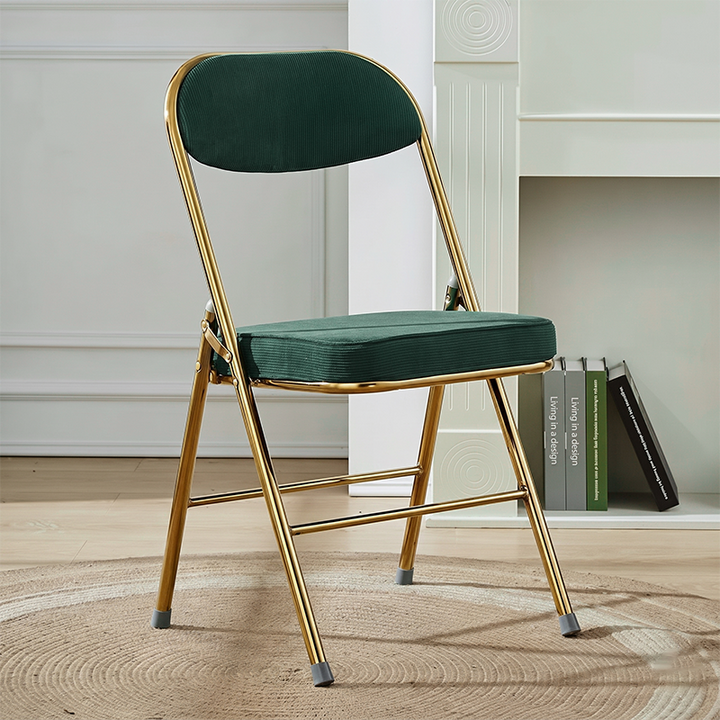 Contemporary Nordic Square Corduroy Upholstered Iron Foldable Vanity Stool Backrest Footrest For Bedroom