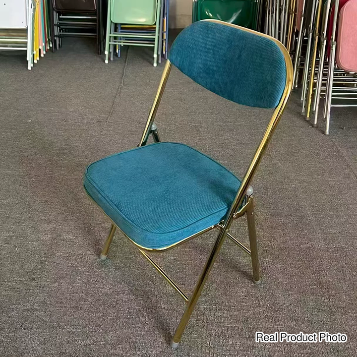 Contemporary Nordic Square Corduroy Upholstered Iron Foldable Vanity Stool Backrest Footrest For Bedroom