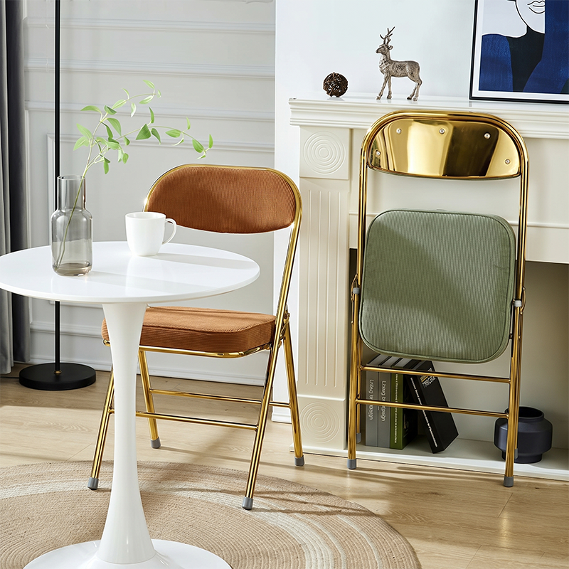 Contemporary Nordic Square Corduroy Upholstered Iron Foldable Vanity Stool Backrest Footrest For Bedroom