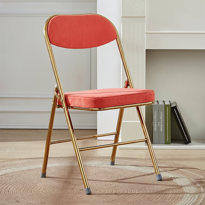 Contemporary Nordic Square Corduroy Upholstered Iron Foldable Vanity Stool Backrest Footrest For Bedroom