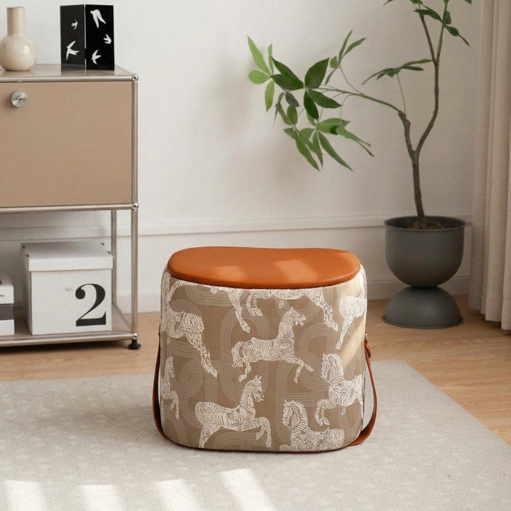 Contemporary Luxury Square Saddle-Style Faux Leather Pine &amp; Plywood Pouf Footstool For Entryway