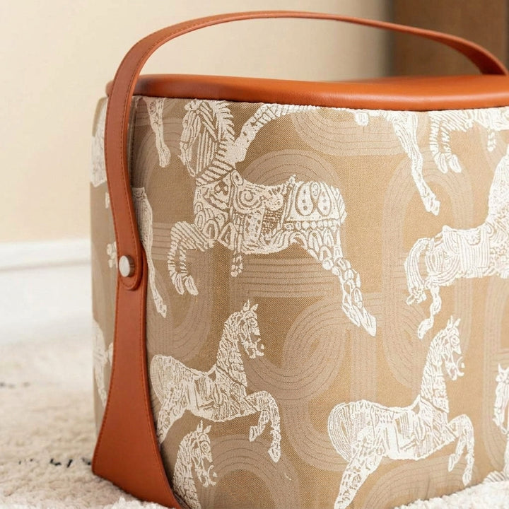 Contemporary Luxury Square Saddle-Style Faux Leather Pine &amp; Plywood Pouf Footstool For Entryway