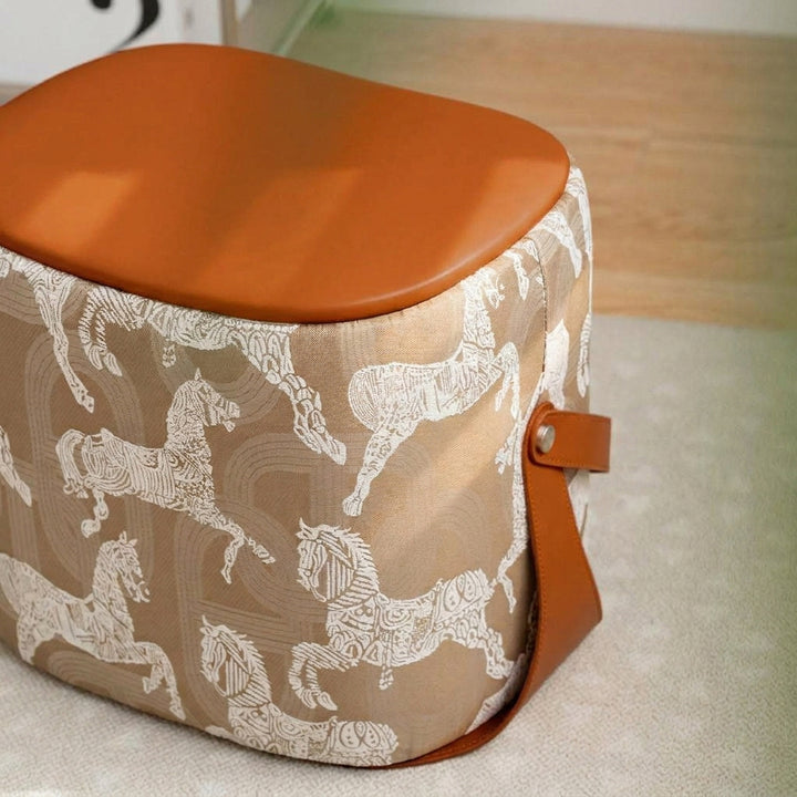 Contemporary Luxury Square Saddle-Style Faux Leather Pine &amp; Plywood Pouf Footstool For Entryway