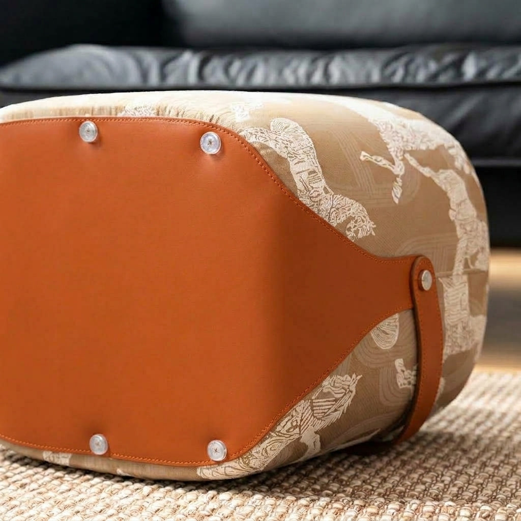 Contemporary Luxury Square Saddle-Style Faux Leather Pine &amp; Plywood Pouf Footstool For Entryway