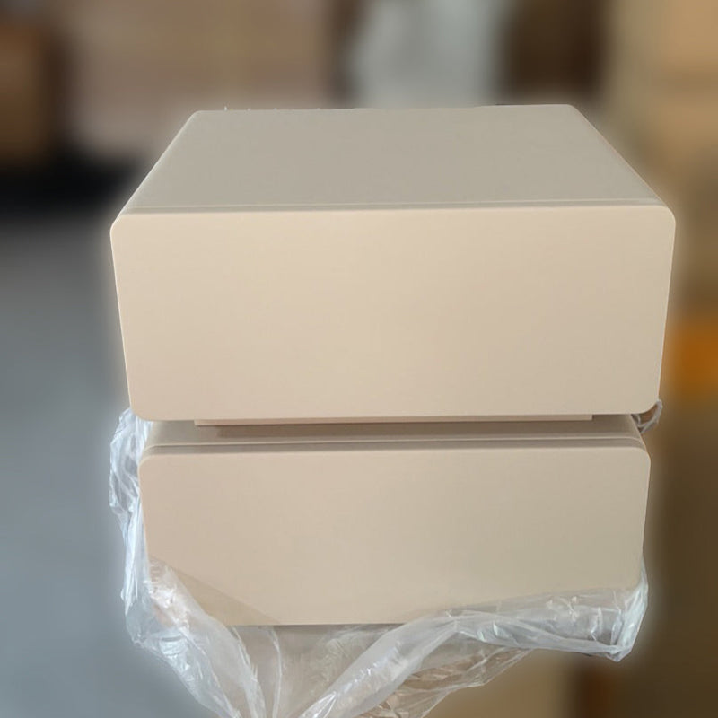 Contemporáneo Escandinavo Crema Sensor Luz Cuadrada Madera Mesita de Noche 2 Cajones Para Dormitorio 