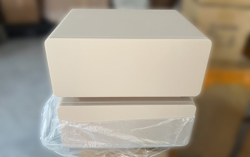 Contemporáneo Escandinavo Crema Sensor Luz Cuadrada Madera Mesita de Noche 2 Cajones Para Dormitorio 