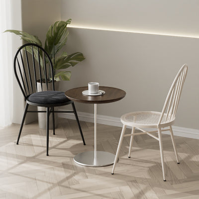 Silla de comedor contemporánea nórdica con respaldo hueco y estructura de acero al carbono tapizada para comedor 