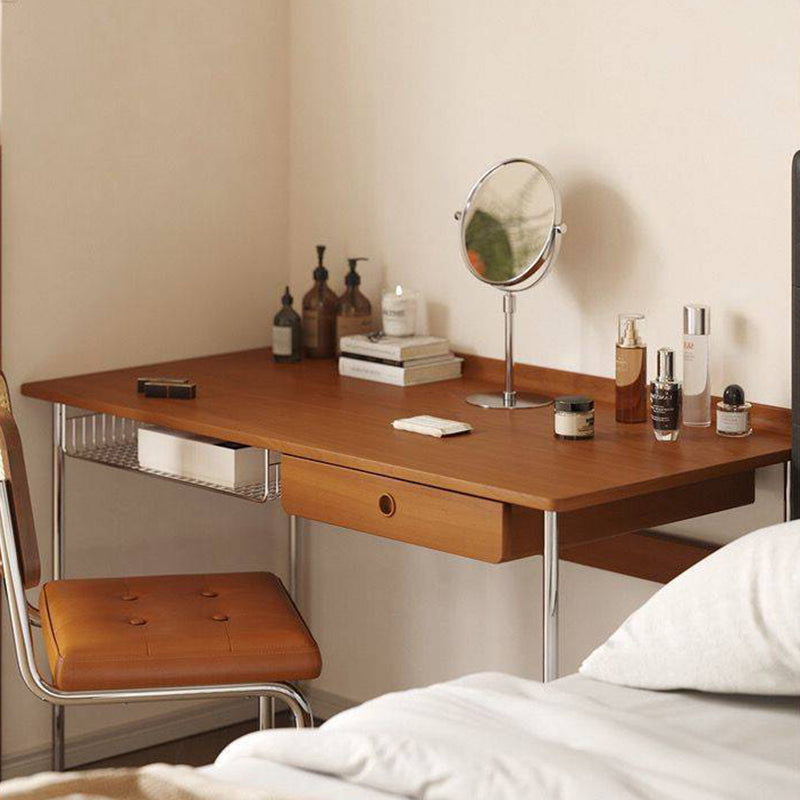 Bureau rectangulaire minimaliste moderne en bois massif et acier inoxydable, à 4 pieds et 1 tiroir, pour bureau à domicile 
