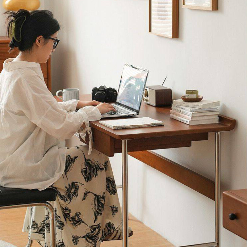 Bureau rectangulaire minimaliste moderne en bois massif et acier inoxydable, à 4 pieds et 1 tiroir, pour bureau à domicile 