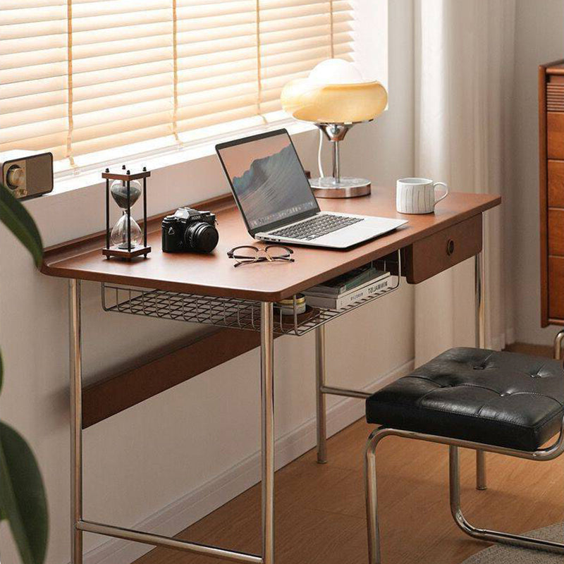 Bureau rectangulaire minimaliste moderne en bois massif et acier inoxydable, à 4 pieds et 1 tiroir, pour bureau à domicile 