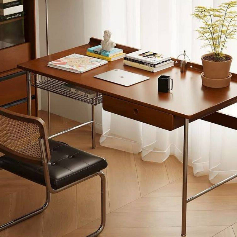 Bureau rectangulaire minimaliste moderne en bois massif et acier inoxydable, à 4 pieds et 1 tiroir, pour bureau à domicile 