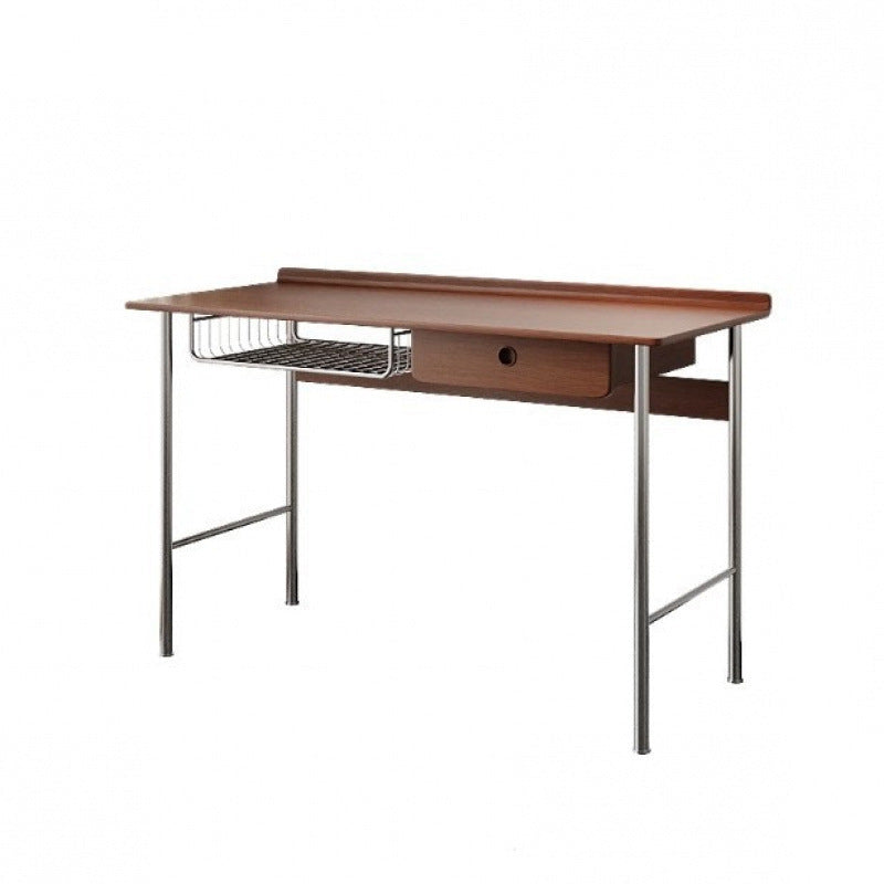 Bureau rectangulaire minimaliste moderne en bois massif et acier inoxydable, à 4 pieds et 1 tiroir, pour bureau à domicile 