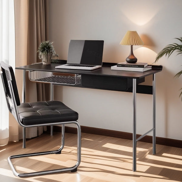 Bureau rectangulaire minimaliste moderne en bois massif et acier inoxydable, à 4 pieds et 1 tiroir, pour bureau à domicile 