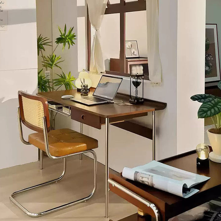 Bureau rectangulaire minimaliste moderne en bois massif et acier inoxydable, à 4 pieds et 1 tiroir, pour bureau à domicile 