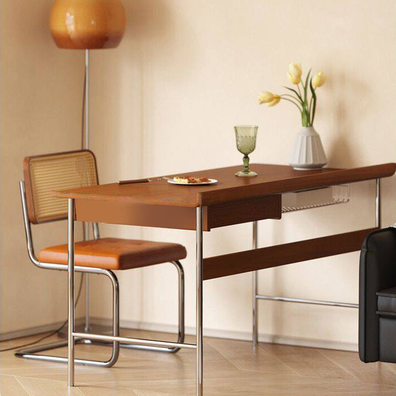 Bureau rectangulaire minimaliste moderne en bois massif et acier inoxydable, à 4 pieds et 1 tiroir, pour bureau à domicile 