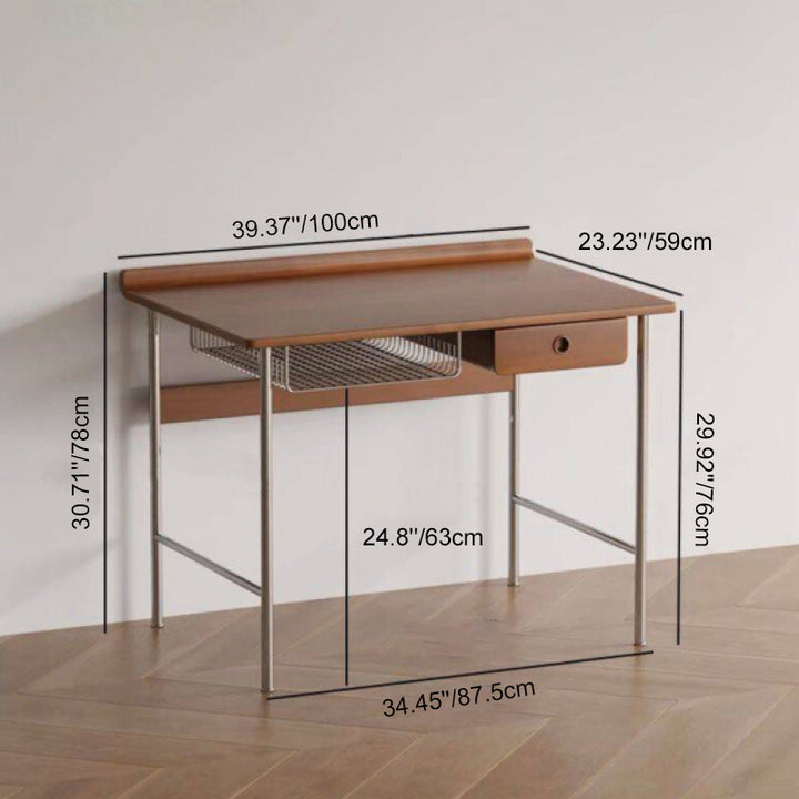 Bureau rectangulaire minimaliste moderne en bois massif et acier inoxydable, à 4 pieds et 1 tiroir, pour bureau à domicile 