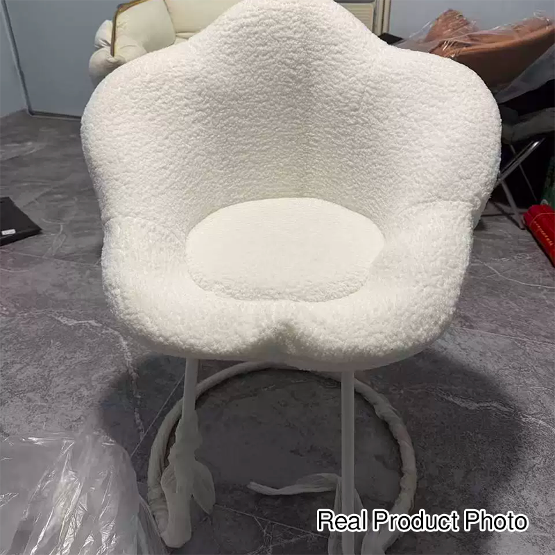 Modern Minimalist Plum Round Sherpa Fabric Metal Vanity Stool Backrest Armless For Bedroom