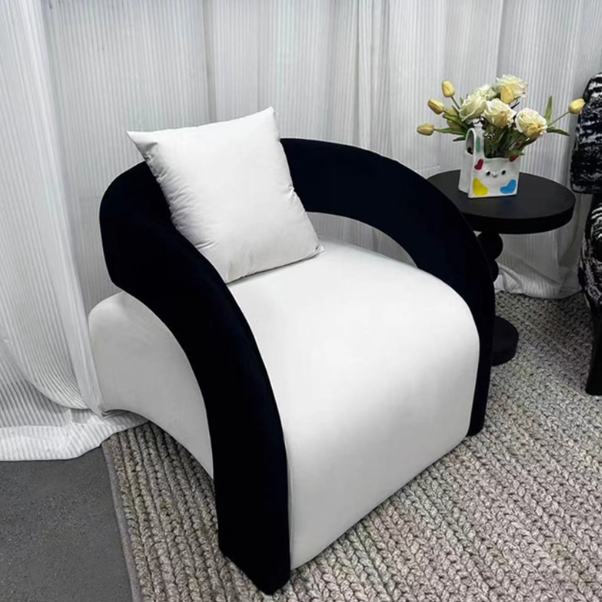 Modern Luxury Curved Square Leather Lambswool Fabric Wood Accent Chair Backrest Arm For Living Room