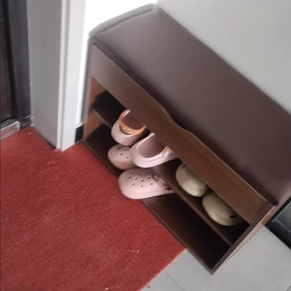 Modern Minimalist Rectangle Fabric PU Leather MDF Shoe Storage 3-Tier For Entryways