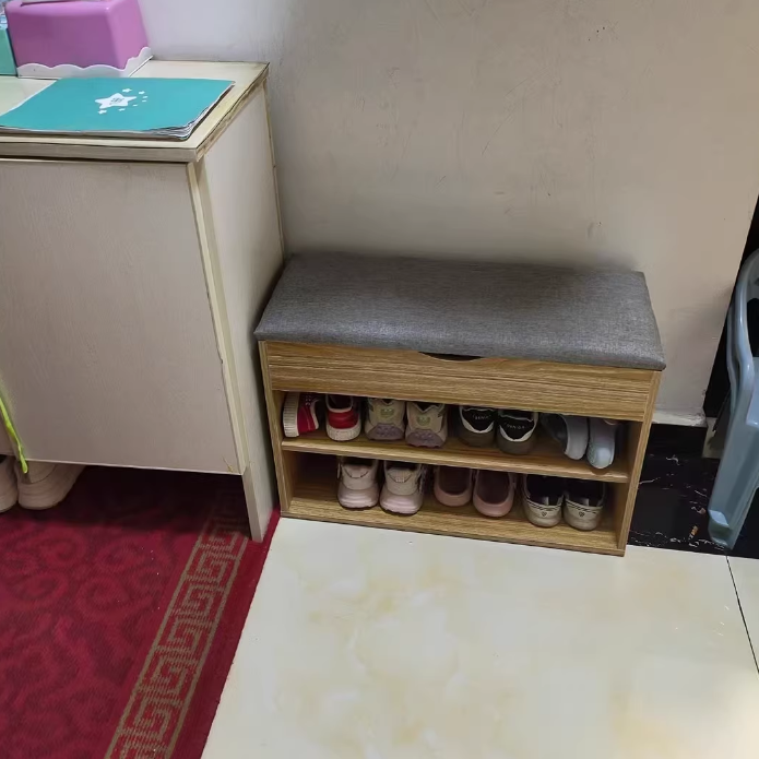 Modern Minimalist Rectangle Fabric PU Leather MDF Shoe Storage 3-Tier For Entryways