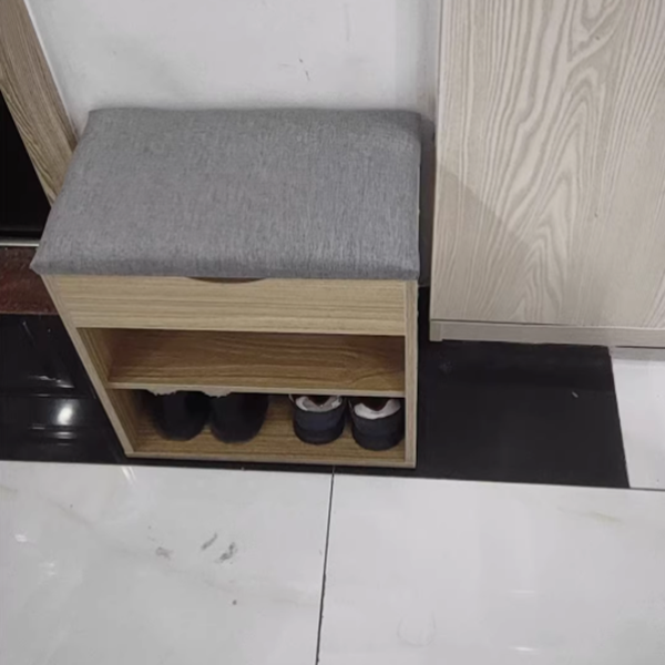 Modern Minimalist Rectangle Fabric PU Leather MDF Shoe Storage 3-Tier For Entryways