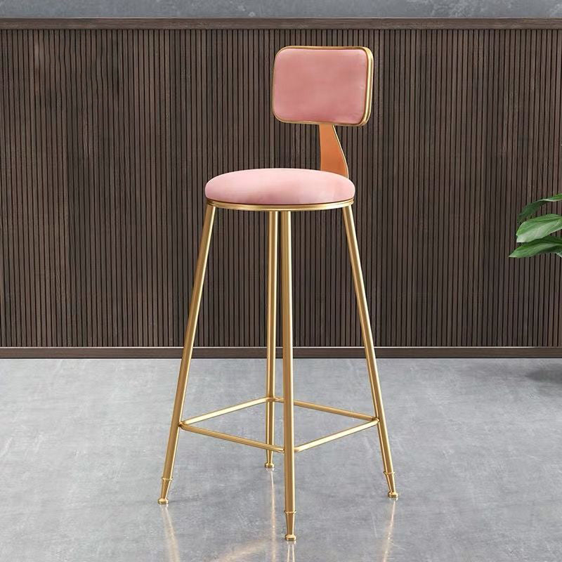 Contemporary Luxury Round Rectangular Velvet Iron Bar Stool Backrest Footrest For Dining Room