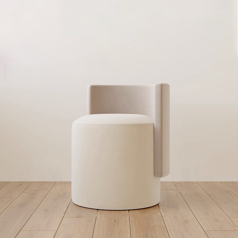 Moderner minimalistischer drehbarer zylindrischer Hocker aus Mikrofaserleder, Aluminiumlegierung und Holz, Rückenlehne ohne Armlehnen für das Schlafzimmer 