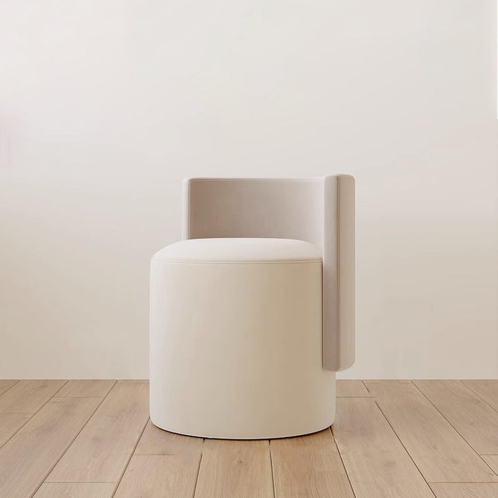 Moderner minimalistischer drehbarer zylindrischer Hocker aus Mikrofaserleder, Aluminiumlegierung und Holz, Rückenlehne ohne Armlehnen für das Schlafzimmer 