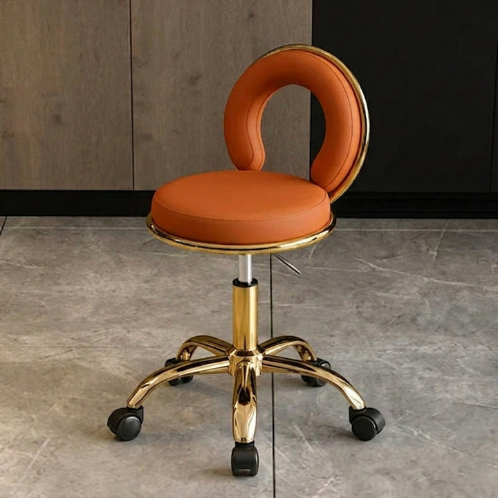 Coussin Rond Scandinave Contemporain Creux Métal Synthétique Placage Électro Vanity Tabouret Dossier Sans Bras Pour Chambre 