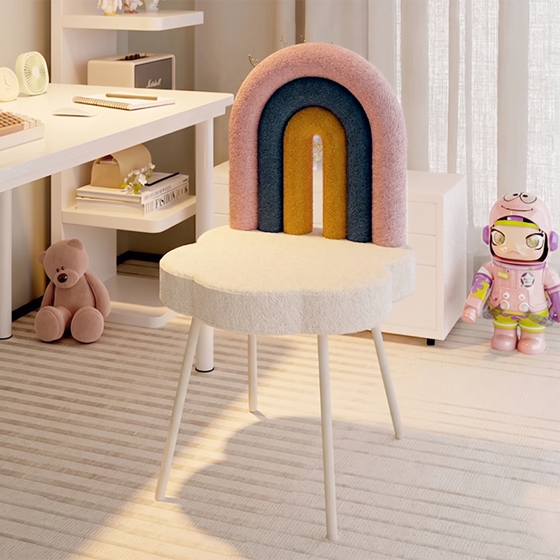 Tabouret de vanité en fer sans accoudoirs avec dossier en laine d&