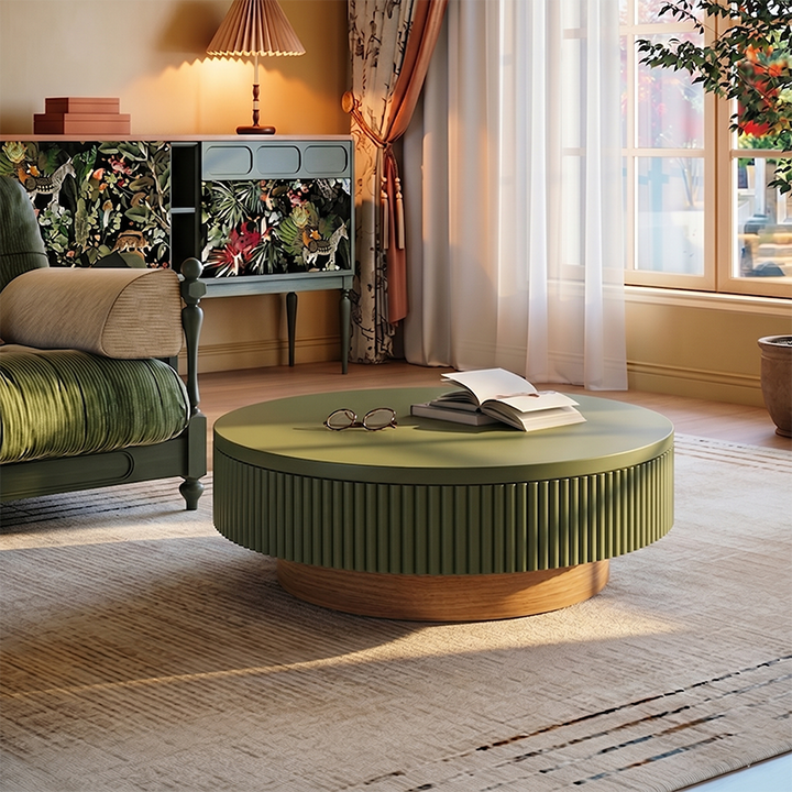 Premium Vintage French Ash Wood &amp; Plywood Coffee Table - Tall Glass Table &amp; Low Storage Tea Table Duo