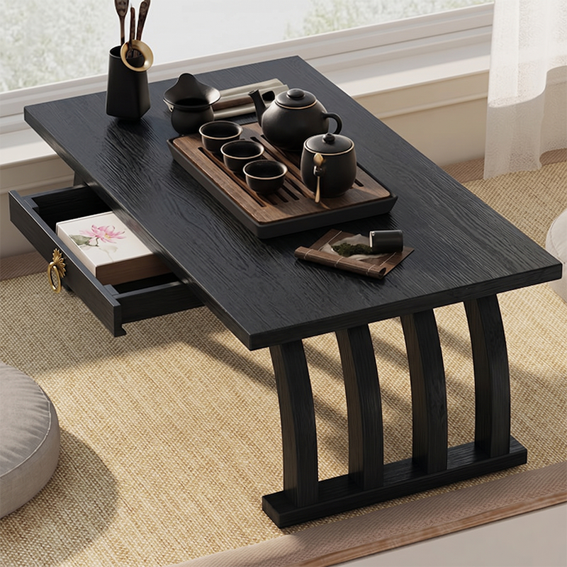 Mesa de centro rectangular curva de bambú de estilo chino tradicional para sala de estar 