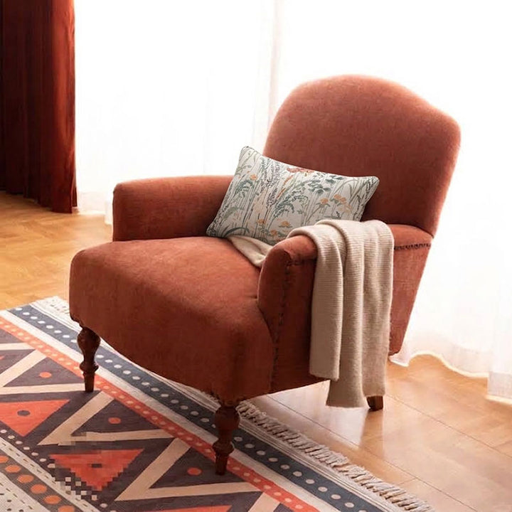 Chaise d’appoint traditionnelle française rectangulaire en tissu et bois massif avec dossier et accoudoirs pour salon 