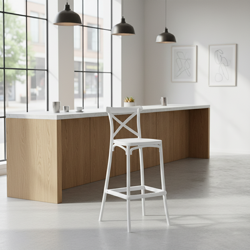 Modern Minimalist Square X Design PP Bar Stool Backrest For Dining Room & Kitchen