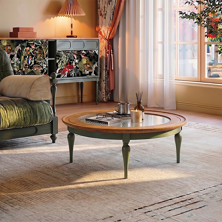 Premium Vintage French Ash Wood &amp; Plywood Coffee Table - Tall Glass Table &amp; Low Storage Tea Table Duo