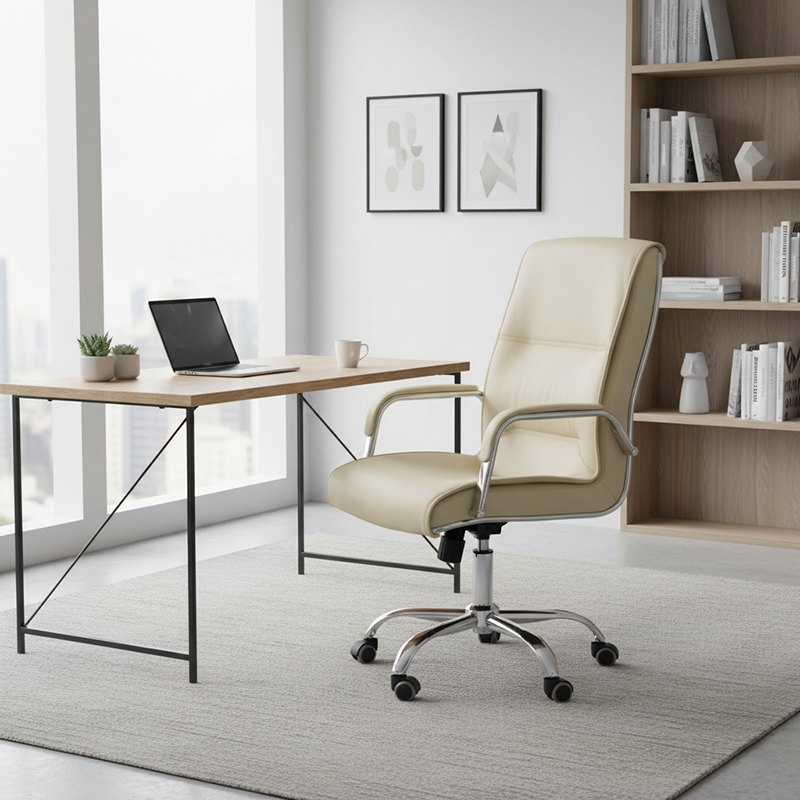Modern Minimalist Rectangular Faux Leather Steel Desk Chair Backrest Armrest For Home Office