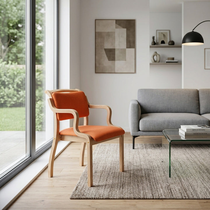 Moderner minimalistischer Esszimmerstuhl mit quadratischer gepolsterter Rückenlehne aus gebogenem Holz und PU-Leder für das Esszimmer 