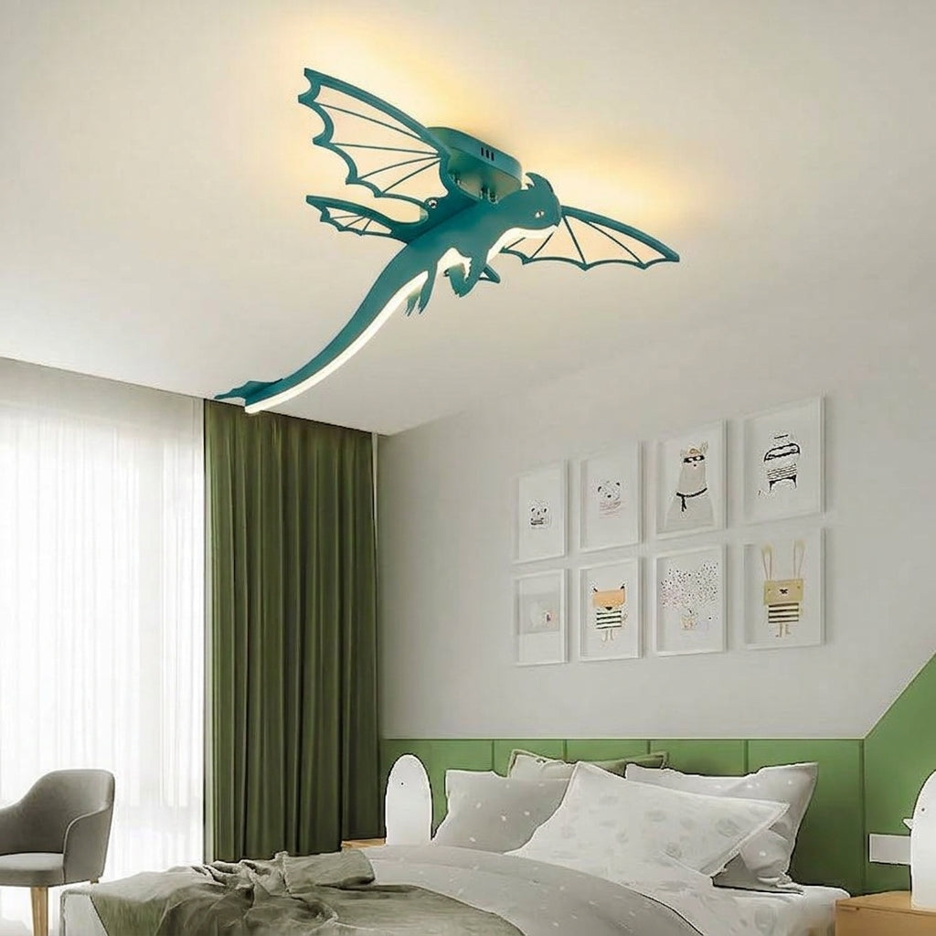 Contemporary Creative Acrylic Cartoon Dinosaur LED Kids Semi-Flush Mount Ceiling Light For Bedroom